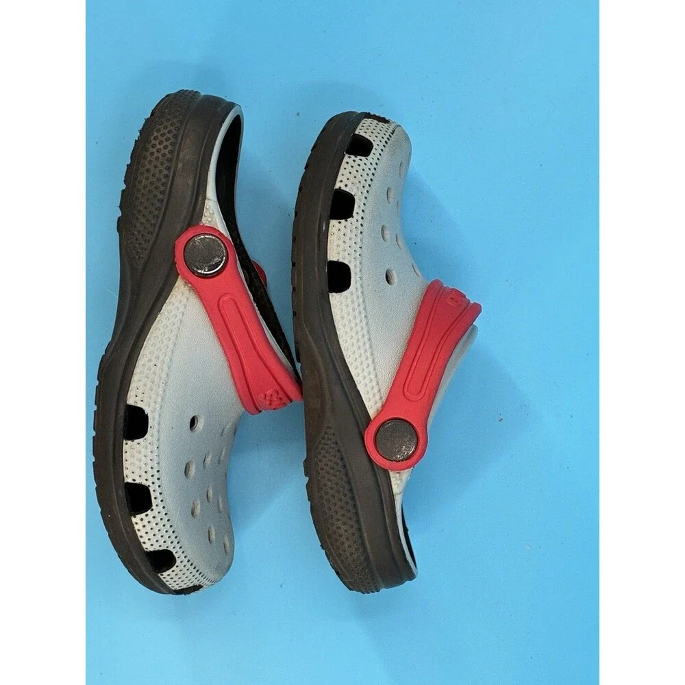 Crocs Duet Sport Kids Clogs Gray Black Red Size C12 Slip On Shoes